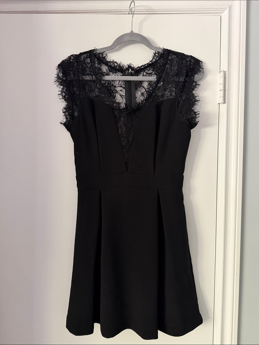 BCBG Black Lace-Trim Cap Sleeve Dress
